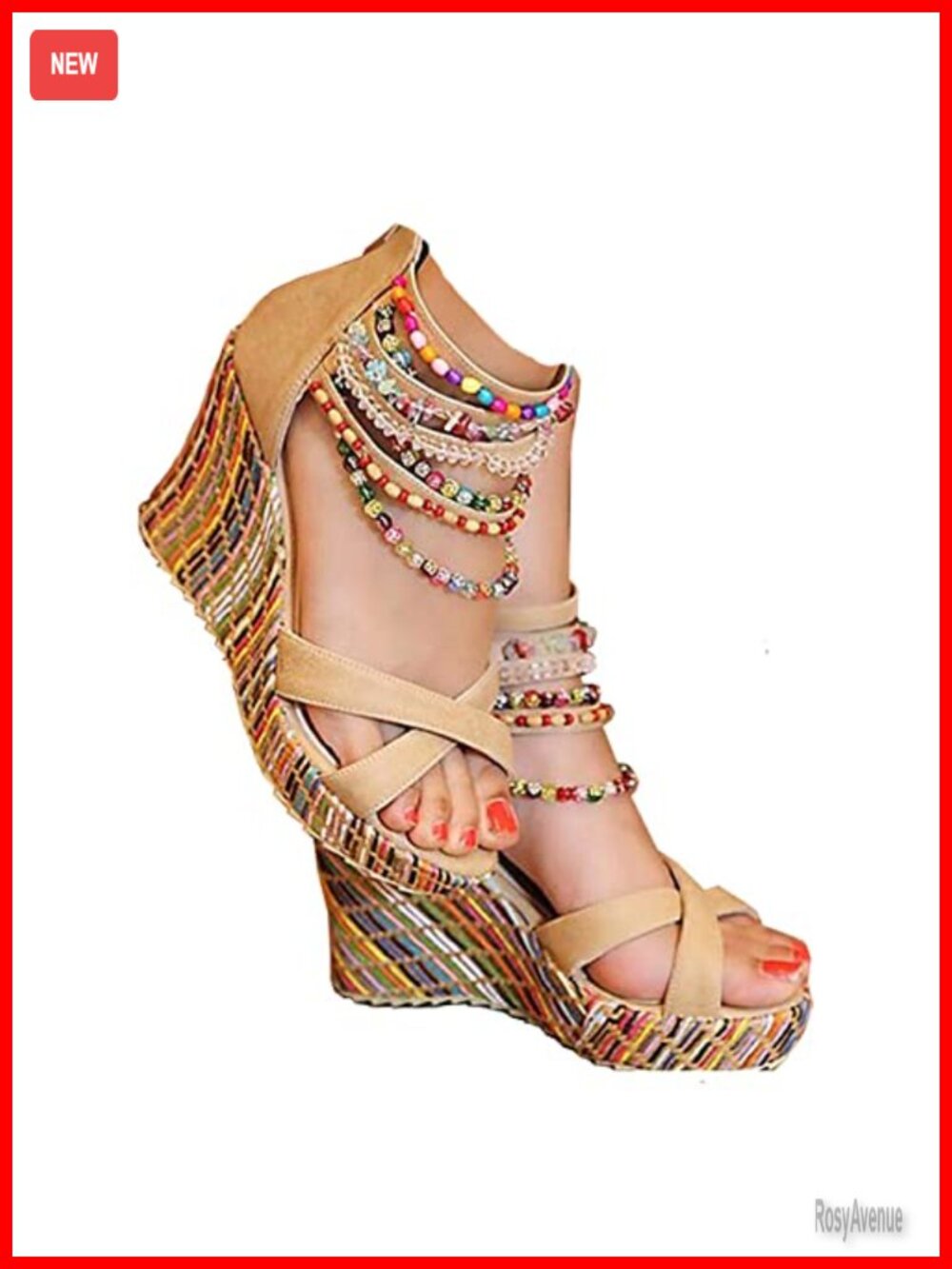 Getmorebeauty Women's Platform Wedge Sandals Pearl Lace Ankle Strap Open Toe